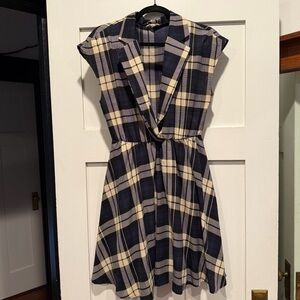 Freeway Navy and Cream Plaid Mini Dress, Size L